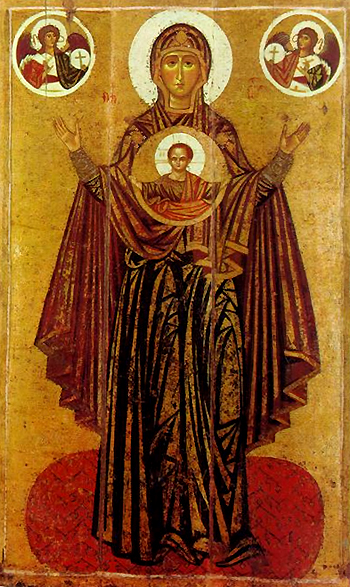 Богоматерь Великая Панагия (Ярославская Оранта). Икона из Спасо-Преображенского собора Спасского монастыря