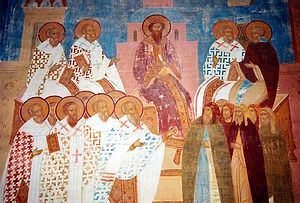 Дионисий. Вселенский Собор. Фреска XV в. в соборе Ферапонтова монстыря