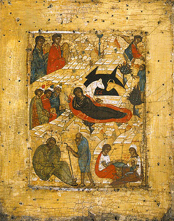 Рождество Христово, древнерусская икона XV в.