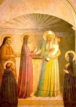 Сретение Господне, Фра Анжелико. Фреска в келье монастыря Сан-Марко, Франция, 1440г.