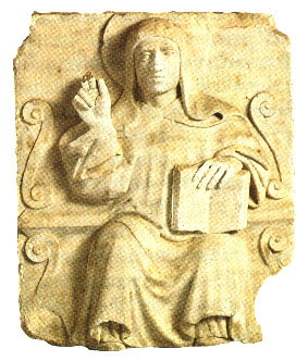 Прп. Венедикт Нурсийский. Барельеф в монастыре Монте-Кассино (1448)