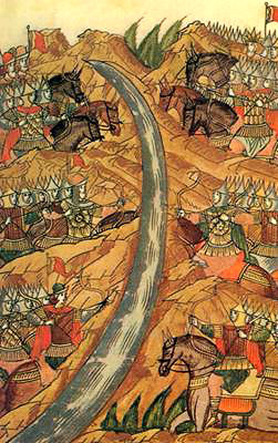 Стояние на Угре в 1480 г. Русская миниатюра XVI в.
