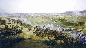 Бой в районе Семеновского оврага (фрагмент панорамы Бородинского сражения)