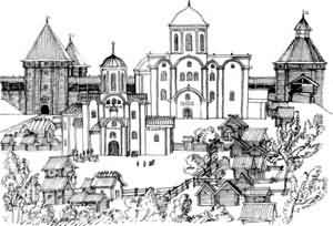 Центральная часть Старой Рязани в XIII в. Реконструкция.