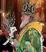 Накануне праздника Входа Господня в Иерусалим Святейший Патриарх совершил Всенощное бдение с чином Освящения верб