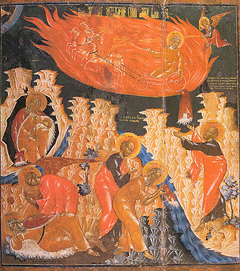 Св. Илия пророк с житием и огненным восхождением. Начало XVIII в., Палех. 
