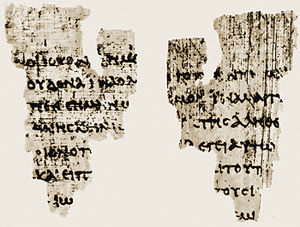 Папирус P 52. Фрагменты текста Евангелия от Иоанна. Ок. 125 г. (Б-ка ун-та в Манчестере)..bmp