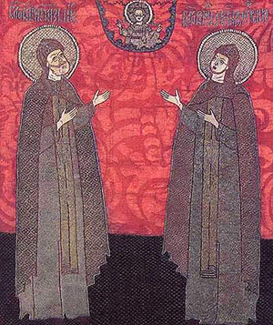 Св. Петр и Феврония. Шитая икона