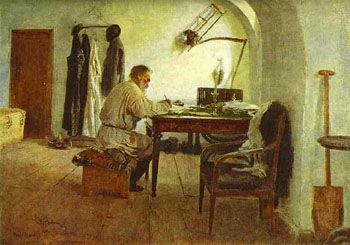Лев Толстой в своем кабинете. Худ. Илья Репин, 1904 г.