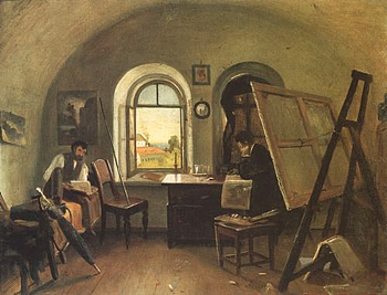 И.И.Шишкин и А.В.Гине в мастерской на острове Валааме. Этюд, 1860 г.