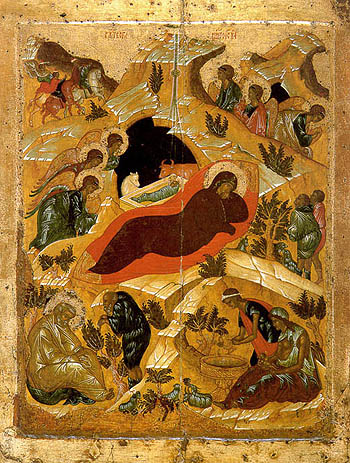 Рождество Христово, древнерусская икона XV в.