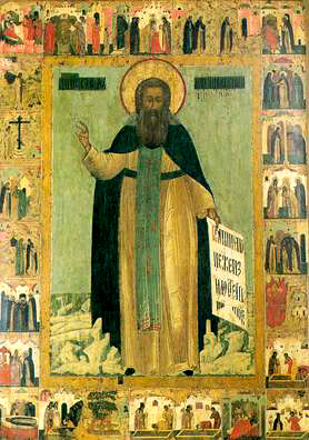 Святой преподобный Стефан Махрищский с житием. Икона, XVII в.