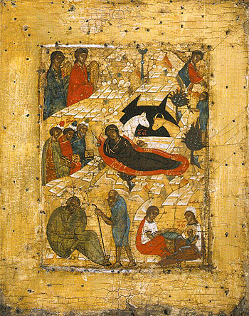 Рождество Христово, древнерусская икона XV в.