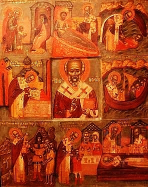 Икона св. Николая с клеймами жития, XVI в. ГИМ