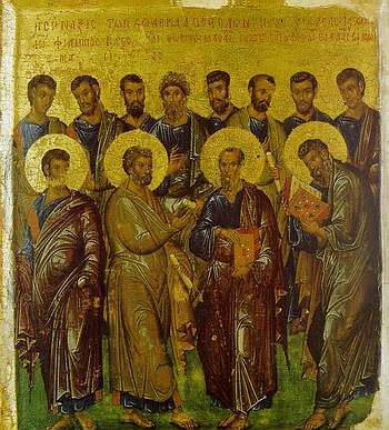 Собор Двенадцати апостолов. Икона XIV в. Константинополь
