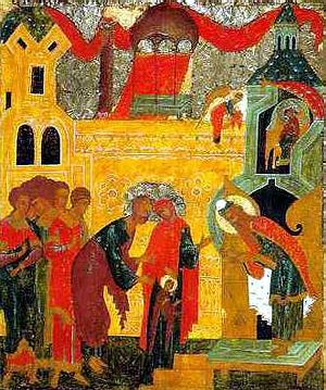 Введение Богородицы во Храм. Икона кон. ХVI в. из праздничного ряда иконостаса Успенского собора