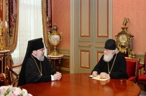 Святейший Патриарх Кирилл принял архиепископа Гаагского Елисея и епископа Наро-Фоминского Иоанна