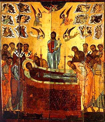 Успение Богородицы. Икона из Новгородского Десятинного монастыря. XII-XIII вв.