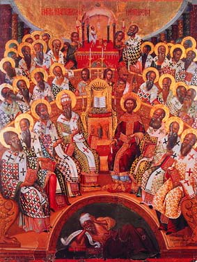 I Вселенский Собор. Икона. Михаил Дамаскин. 2-я пол. XVI в. (ц. во имя вмц. Екатерины в Гераклионе, Крит)