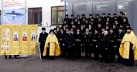 В Северодвинске освятили походный храм для подводного крейсера «Владимир Мономах» В Северодвинске освятили походный храм для подводного крейсера «Владимир Мономах»