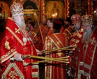 В день памяти св. мучеников Михаила, князя Черниговского, и боярина его Феодора, Святейший Патриарх совершил Божественную литургию в Архангельском соборе Московского Кремля В день памяти св. мучеников Михаила, князя Черниговского, и боярина его Феодора, Святейший Патриарх совершил Божественную литургию в Архангельском соборе Московского Кремля